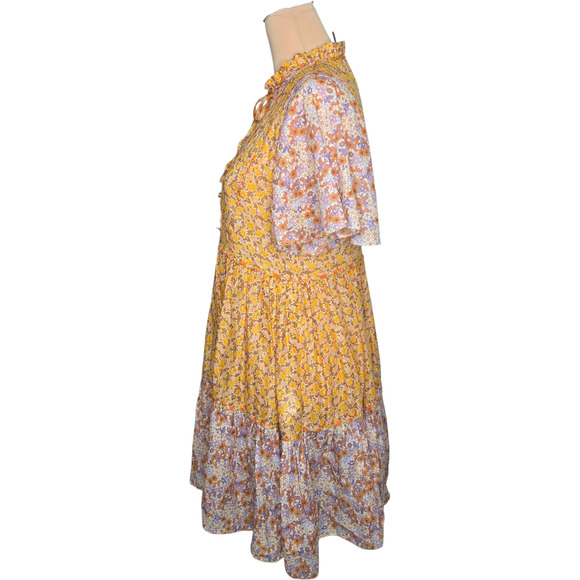 Maje Rissolette‎ Smocked Floral Print Dress Yellow Orange EU34/XS - Picture 5 of 13